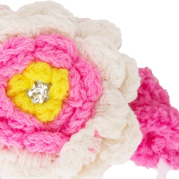 Pet Costome Winter Cloth Fluffy Pet Flower Beanie and Scarf, Medium, Pink/White - Picture 6 of 6